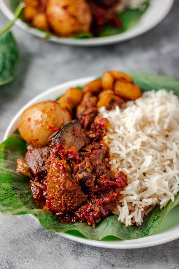 Ofada Rice And Ayamase Sauce.